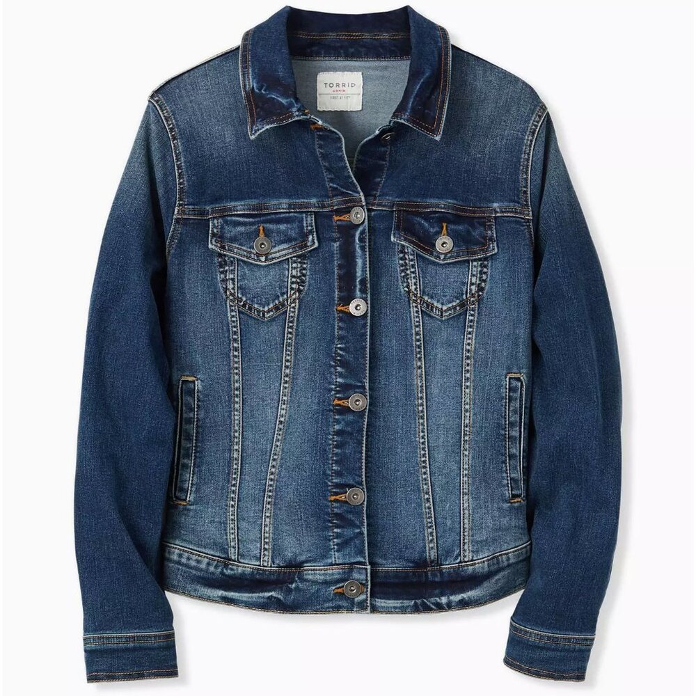 Torrid Plus Size Medium Wash Trucker Jacket 2 2X Jean Denim